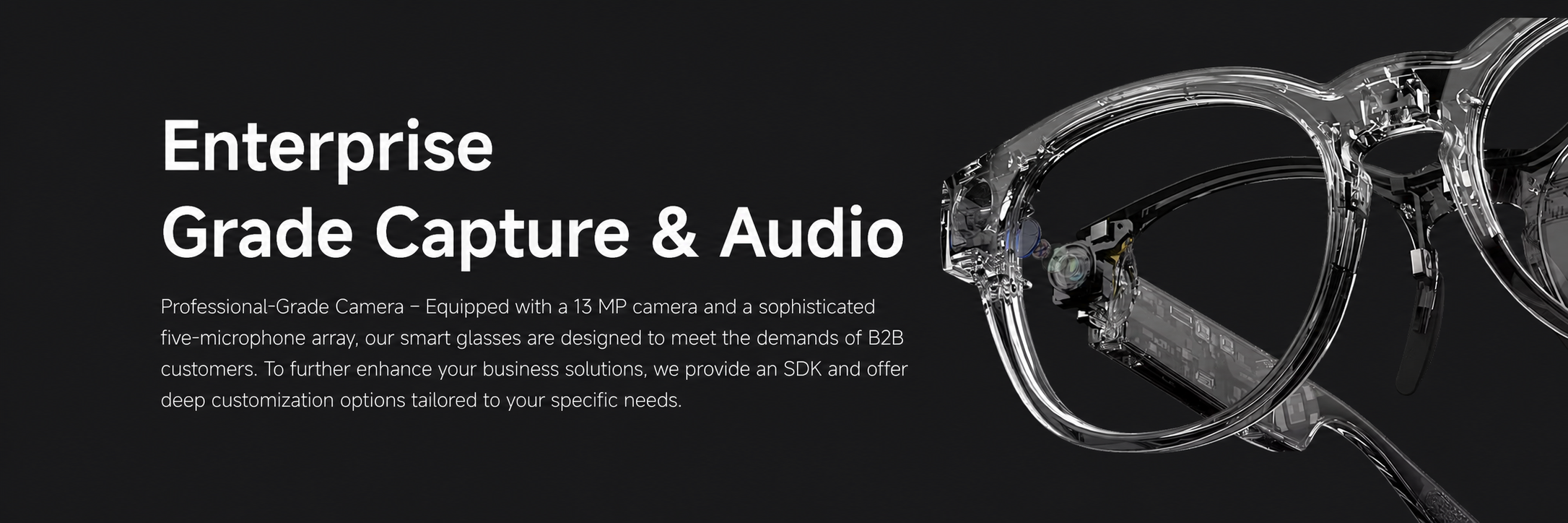 Transparent K900 frame illustrating enterprise-grade 13 megapixel capture and five-microphone audio