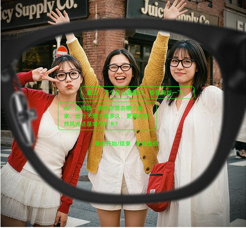 Concept AI assistant prompts displayed through AR99 glasses