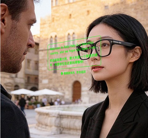 Concept translated captions shown in the AR99 display during a conversation