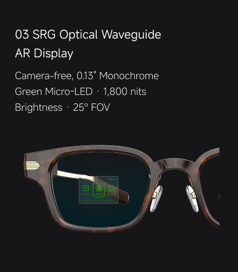 AR99 Pro reference panel showing the SRG optical waveguide AR display