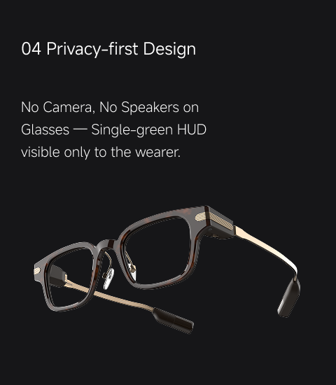 AR99 Pro reference panel showing the camera-free glasses design