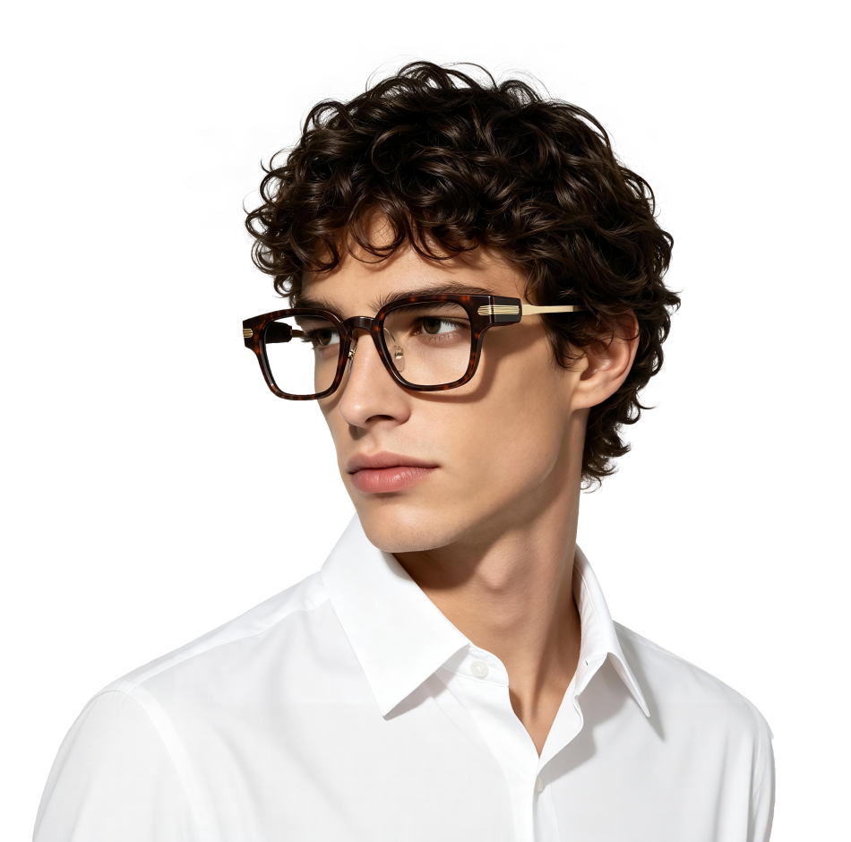 Model wearing AR99 Pro tortoiseshell display glasses