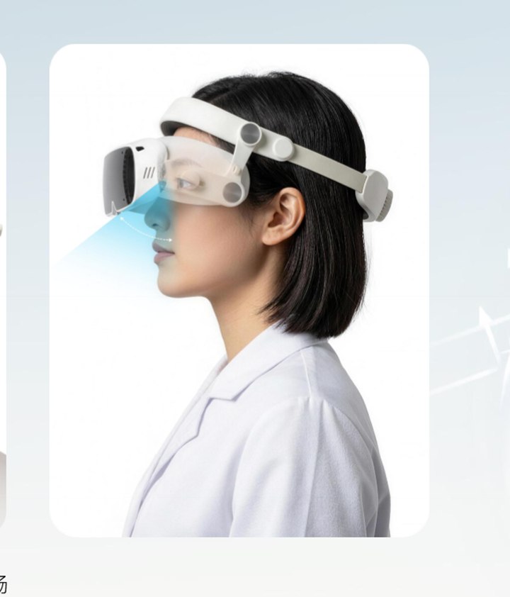 Illustrative wearer shown with the BB Medical headset over eyewear