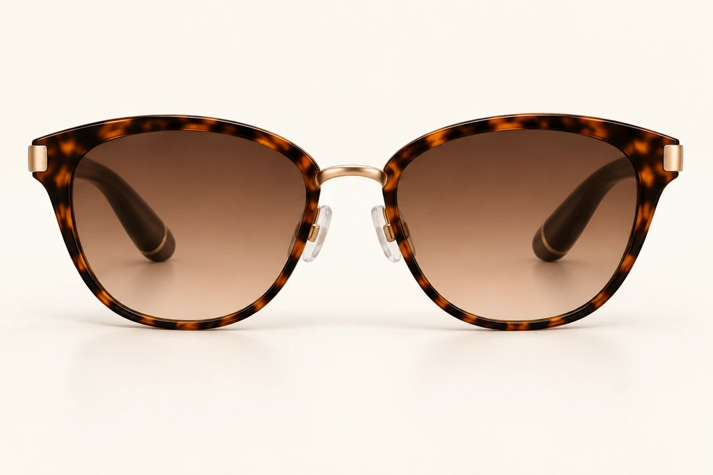 Front view of the tortoise cat-eye frame and slim metal nose bridge