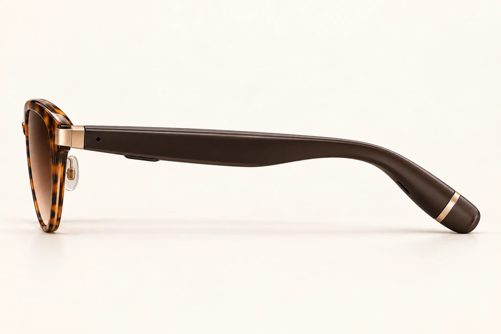 Side profile of the smoother, gradually tapering smart temple